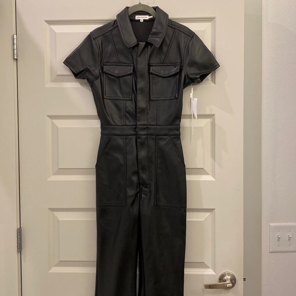 NWT Good American Faux leather jumpsuit